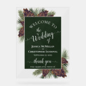 Rustic Pinecones & Pine Branches Wedding Welcome アクリルサイン (正面)