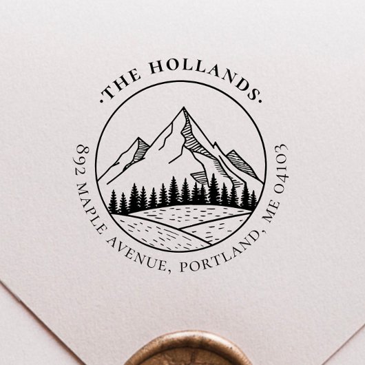 Rustic Pines & Peaks Round Return Address  セルフインキングスタンプ