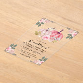 Rustic Pink and Gold Pumpkin Floral Wedding アクリル招待状 (レイダウン)