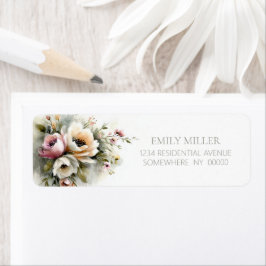 Rustic Pink and Orange Floral Return Address Label ラベル