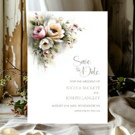 Rustic Pink and OrangeFloral Wedding Save the Date セーブザデート