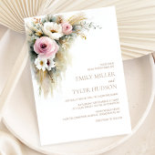 Rustic Pink and White Floral Wedding 招待状