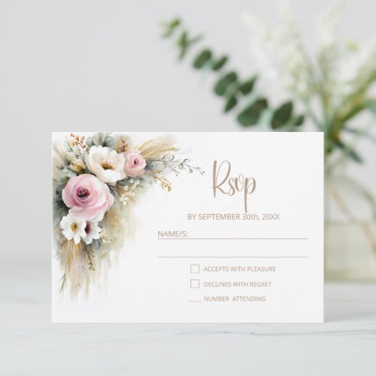 Rustic Pink and White Floral Wedding RSVP (スタンド正面)