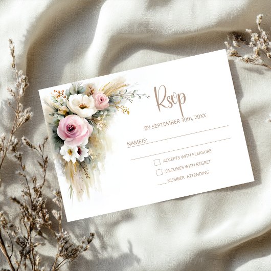 Rustic Pink and White Floral Wedding RSVP