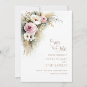 Rustic Pink and White Floral Wedding Save the Date セーブザデート (正面)