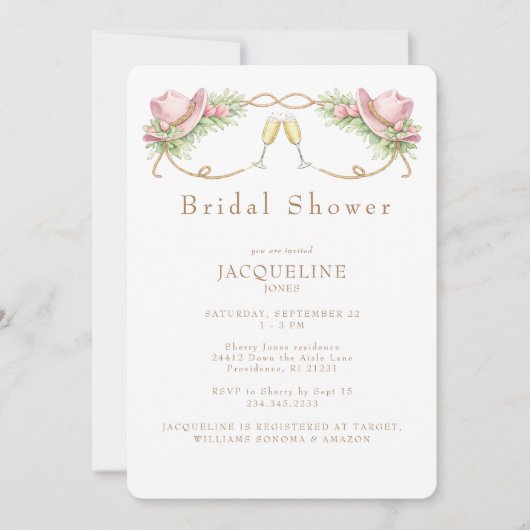 Rustic Pink Cowboy Hat Rustic Bridal Shower 招待状 (正面)