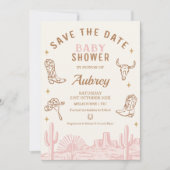 Rustic Pink Cowgirl Baby Shower Save The Date Card 招待状 (正面)