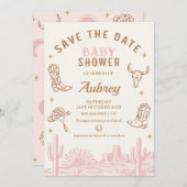 Rustic Pink Cowgirl Baby Shower Save The Date Card 招待状 (正面/裏面)