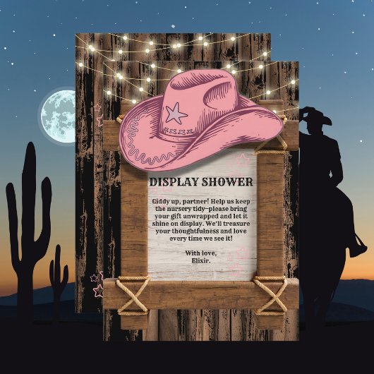 Rustic Pink Cowgirl Hat Baby Shower  エンクロージャーカード