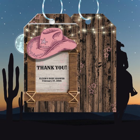 Rustic Pink Cowgirl Hat Baby Shower  ギフトタグ
