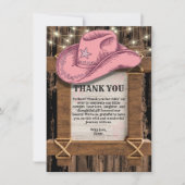 Rustic Pink Cowgirl Hat Baby Shower サンキューカード (正面)