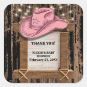 Rustic Pink Cowgirl Hat Baby Shower  スクエアシール (正面)