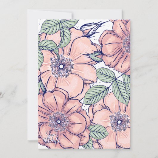 Rustic Pink Floral Hand Drawn Botanical Wedding 招待状 (裏面)
