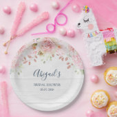 Rustic Pink Floral Spring Bridal Shower ペーパープレート (パーティー)
