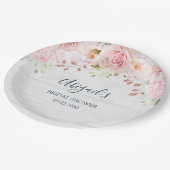 Rustic Pink Floral Spring Bridal Shower ペーパープレート (アングル)