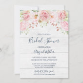 Rustic Pink Floral Spring Bridal Shower 招待状 (正面)