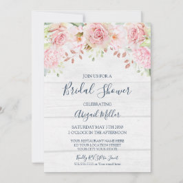 Rustic Pink Floral Spring Bridal Shower 招待状