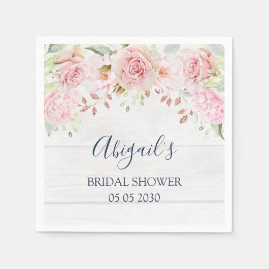 Rustic Pink Floral Spring Bridal Shower Napkin スタンダードカクテルナプキン (正面)