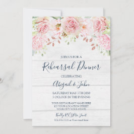 Rustic Pink Floral Spring Rehearsal Dinner 招待状