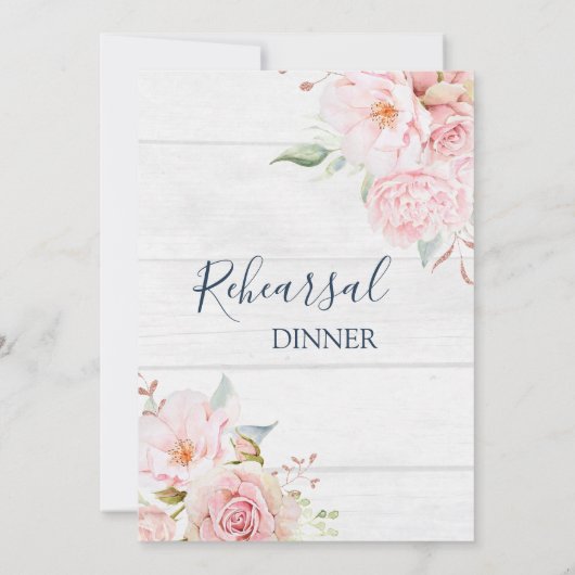 Rustic Pink Floral Spring Rehearsal Dinner 招待状 (裏面)