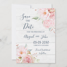 Rustic Pink Floral Spring Save the Date Card セーブザデート