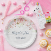 Rustic Pink Floral Spring Wedding ペーパープレート (パーティー)