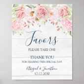 Rustic Pink Floral Spring Wedding Favors Sign ポスター (正面)