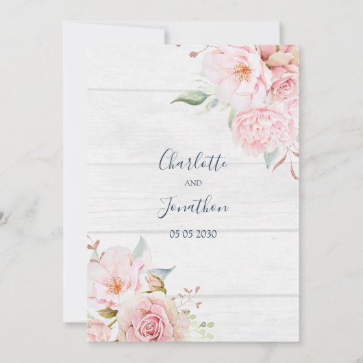Rustic Pink Floral Spring Wedding Invitations 招待状 (裏面)