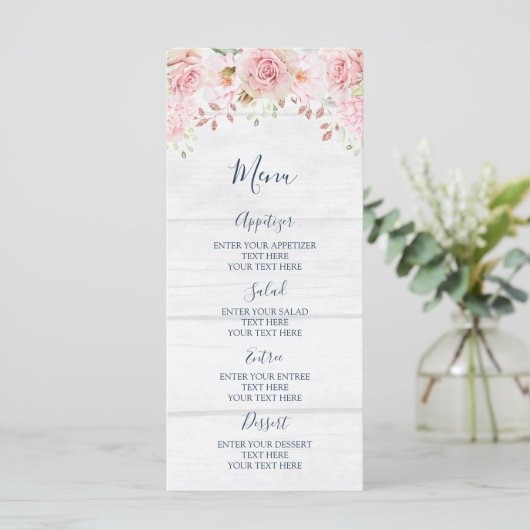Rustic Pink Floral Spring Wedding Menu メニュー (スタンド正面)