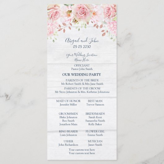 Rustic Pink Floral Spring Wedding Program プログラム (裏面)