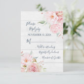 Rustic Pink Floral Spring Wedding Response Card 出欠カード (スタンド正面)