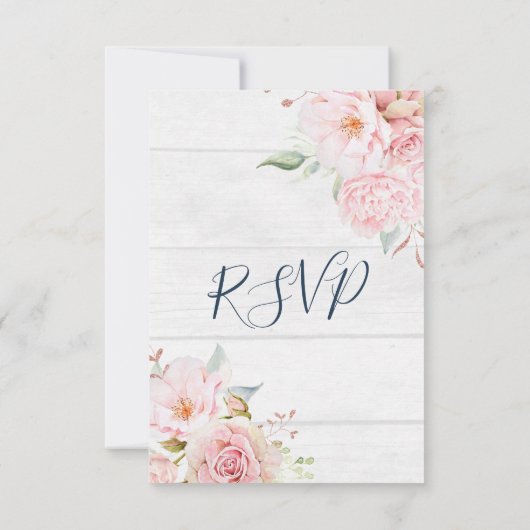 Rustic Pink Floral Spring Wedding Response Card 出欠カード (裏面)