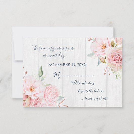 Rustic Pink Floral Spring Wedding Response Card 出欠カード (正面)