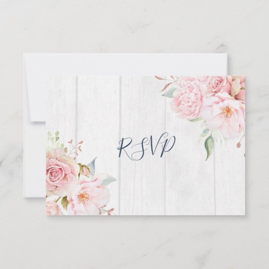 Rustic Pink Floral Spring Wedding Response Card 出欠カード (裏面)