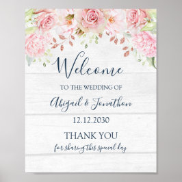 Rustic Pink Floral Spring Wedding Welcome ポスター