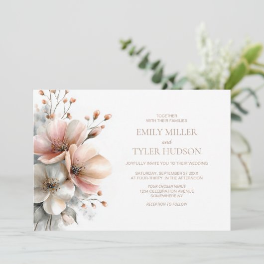 Rustic Pink Floral Wedding 招待状 (スタンド正面)