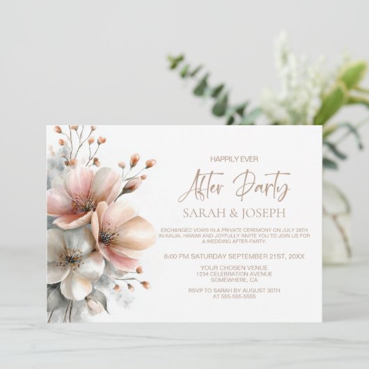Rustic Pink Floral Wedding After Party 招待状 (スタンド正面)