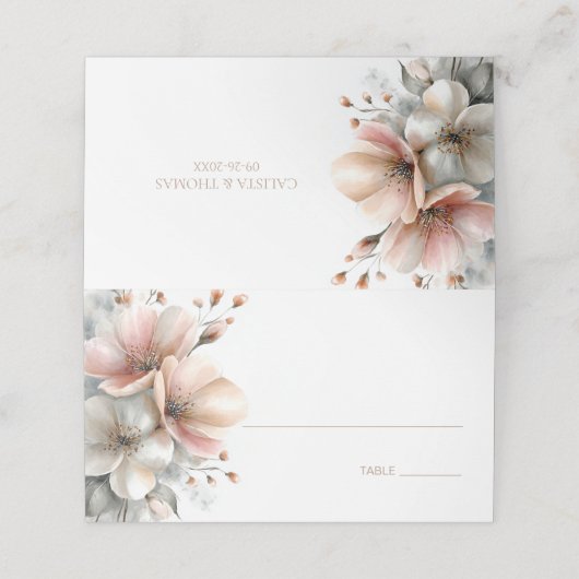 Rustic Pink Floral Wedding Place Card プレイスカード (外部開封)
