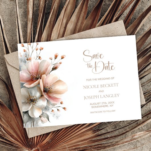 Rustic Pink Floral Wedding Save the Date セーブザデート