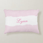 Rustic Pink Gingham Personalized Name アクセントクッション (正面)
