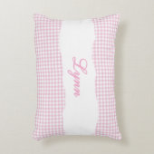 Rustic Pink Gingham Personalized Name アクセントクッション (正面(垂直))