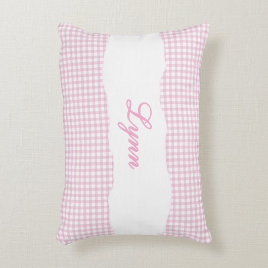 Rustic Pink Gingham Personalized Name アクセントクッション (正面(垂直))