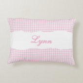 Rustic Pink Gingham Personalized Name アクセントクッション (裏面)
