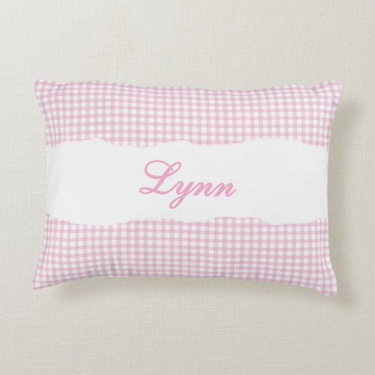 Rustic Pink Gingham Personalized Name アクセントクッション (裏面)