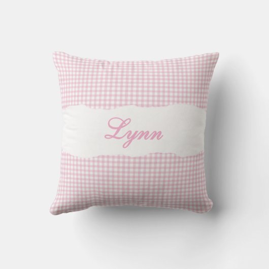 Rustic Pink Gingham Personalized Name クッション (裏面)