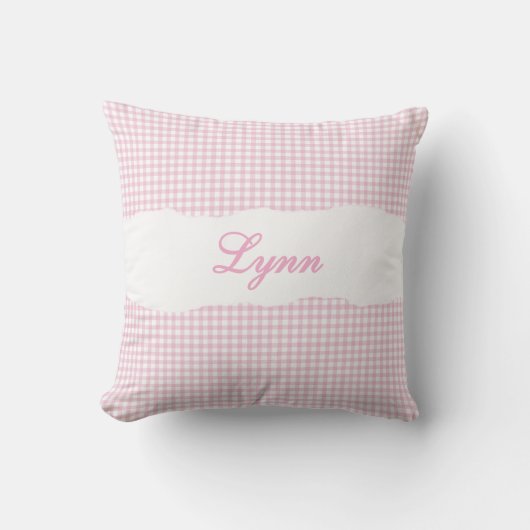 Rustic Pink Gingham Personalized Name クッション (正面)