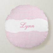 Rustic Pink Gingham Personalized Name ラウンドクッション (正面)