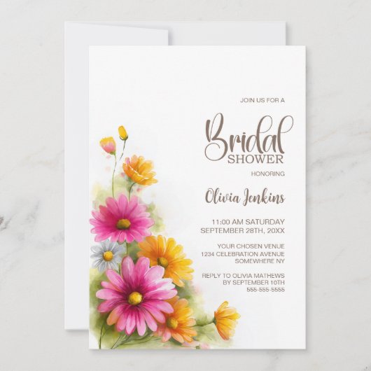 Rustic Pink Orange Floral Bridal Shower 招待状 (正面)