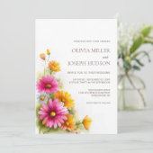 Rustic Pink Orange Floral Wedding 招待状 (スタンド正面)