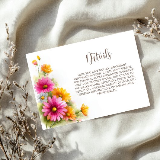 Rustic Pink Orange Floral Wedding Details エンクロージャーカード